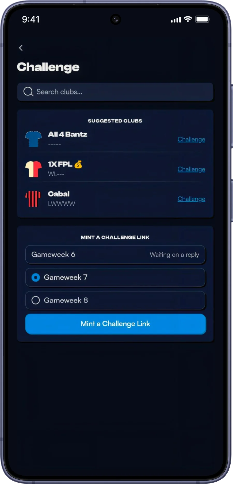 Challenge another club